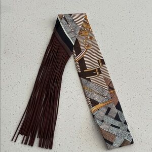 Brown and Black Patterned twilly with Fringe